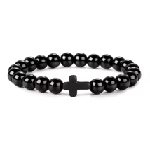 Prayer Natural Stone Wood Beads Rosary Cross Bracelet Jewelry Unisex - NEW - $9.99