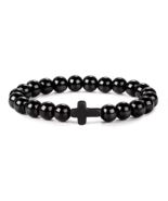 Prayer Natural Stone Wood Beads Rosary Cross Bracelet Jewelry Unisex - NEW - $187.02 MXN