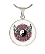 Angel Wings Yin Yang Luxury Graphic Circle Necklace - $75.15 CAD+