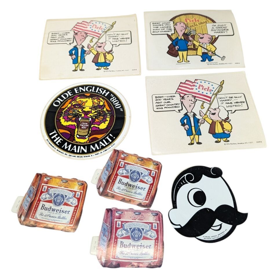 Vintage Beer Decal Lot 1976 Piels Carling Budweiser Stickers 70s Weinhar... - $19.39