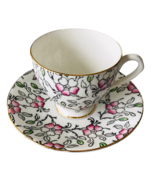 English Castle Bone China Coffee Teacup  Saucer Pink Green Grey Flowers ... - £18.91 GBP