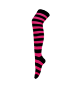 Striped Patterned Socks (Thigh High) Hot Pink and Black - £4.82 GBP