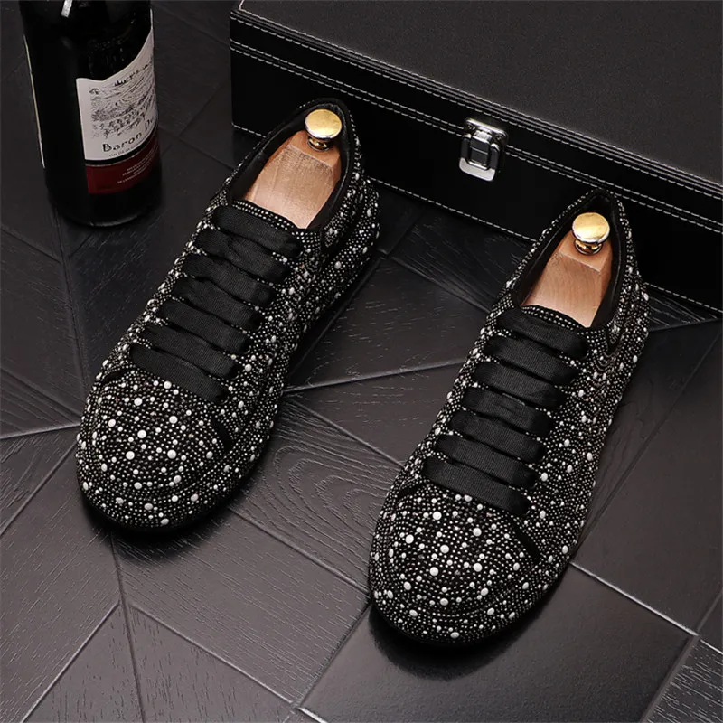Eng Design Black Men Driving  Casual Ankle Shoes Rhinestone Fashion Trend  Loafe - £216.80 GBP