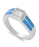 Opal Ring Sterling Silver October Princess Blue Simulated Opal Ring - £51.15 GBP+
