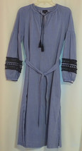 Who What Wear Blue Black Crochet Lace Trim Long Sleeve Midi Dress Slits Belt S - £11.67 GBP