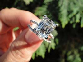 2.25Ct Emerald Cut Diamond 14K White Gold Finish Anniversary Bridal Ring Set - £73.23 GBP