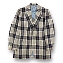 Vtg 50s Beige Tweed Windowpane Plaid Check Jacket Blazer Slim Lapel 2 Button USA - £60.28 GBP