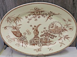 Antique T Elsmore &amp; Sons England Brown Chinoiserie Transferware 19.5&quot; Pl... - £130.57 GBP