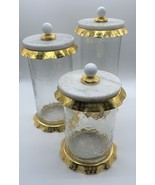 3 Pic Glass Canister with White and Gold Marble Lid  - £119.46 GBP