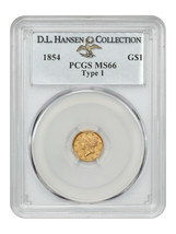 1854 G$1 PCGS MS66 (Type 1) ex: D.L. Hansen - $5,092.50