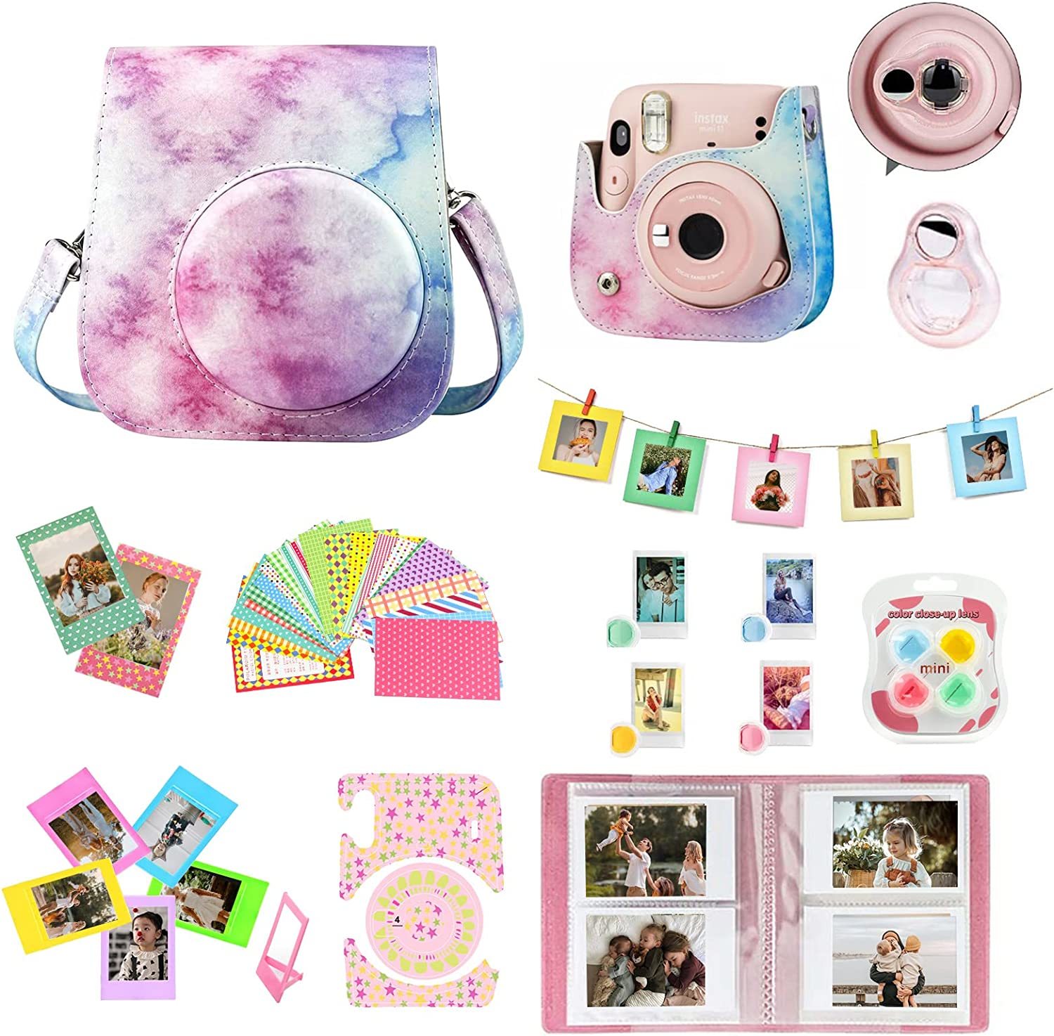 Wogozan For Fujifilm Instax Mini 11 Instant Film Camera, Blue-Pink Watercolor - $37.99