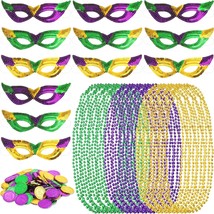 148 Pieces Mardi Gras Costume Accessories Set Mardi Gras Masks And Beads Necklac - £35.25 GBP