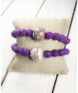 Purple Lava Rock and Spectacular Lampwork Bead Stretch Bracelets Handcra... - £19.81 GBP