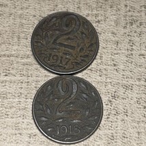 2-COINS Of AUSTRIA-HUNGARY Empire 2 Heller 1917&amp;1918 World War I Emperor Karl I - £3.18 GBP