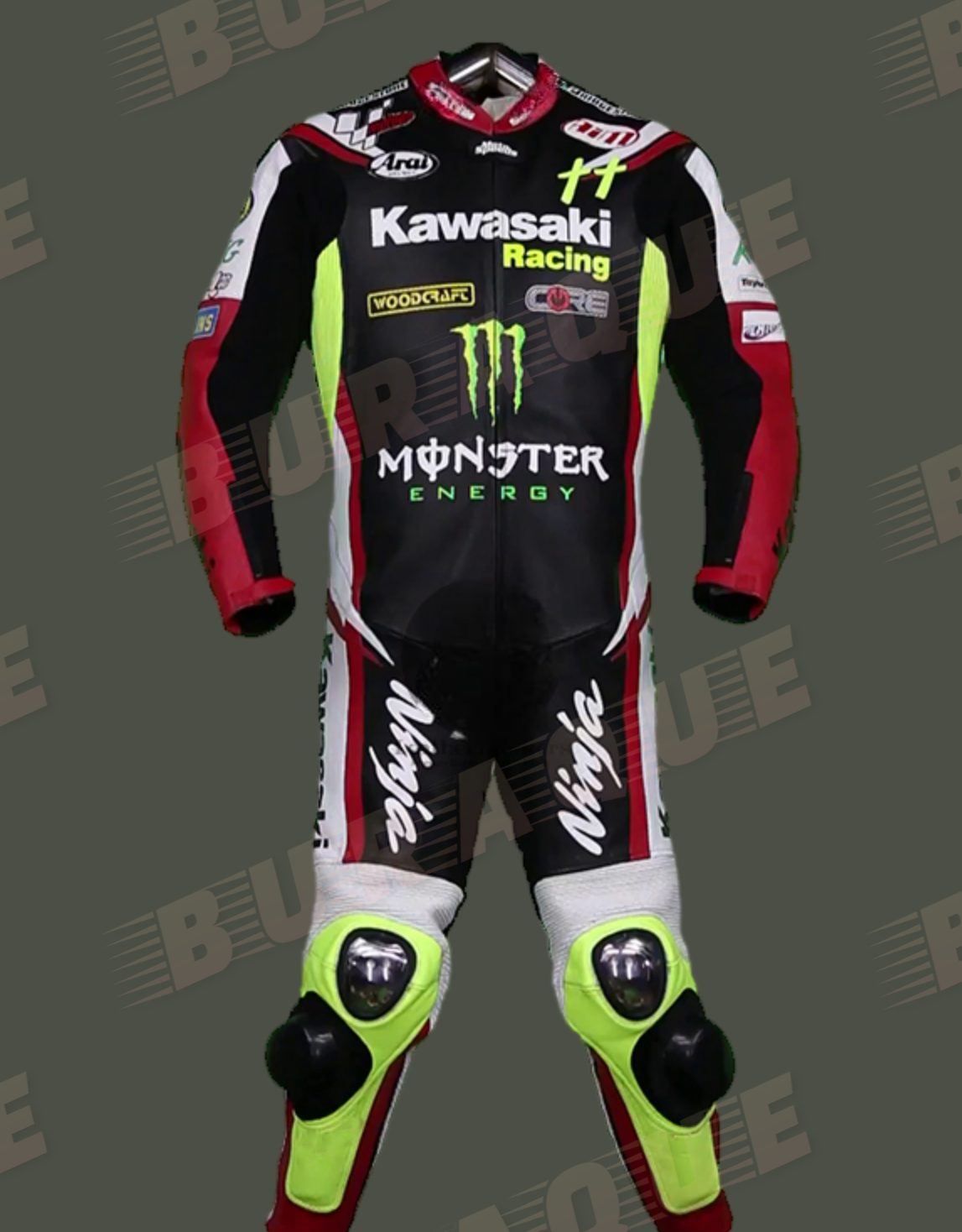 KAWASAKI NINJA BLACK/GREEN/RED  MOTORCYCLE RACING 1&amp;2 PIECES LEATHER SUI... - $239.00