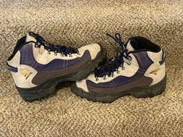 Vintage 90&#39;s Nike ACG Hiking Boots Brown Leather Blue Purple Nylon Women’s 11 - £77.23 GBP