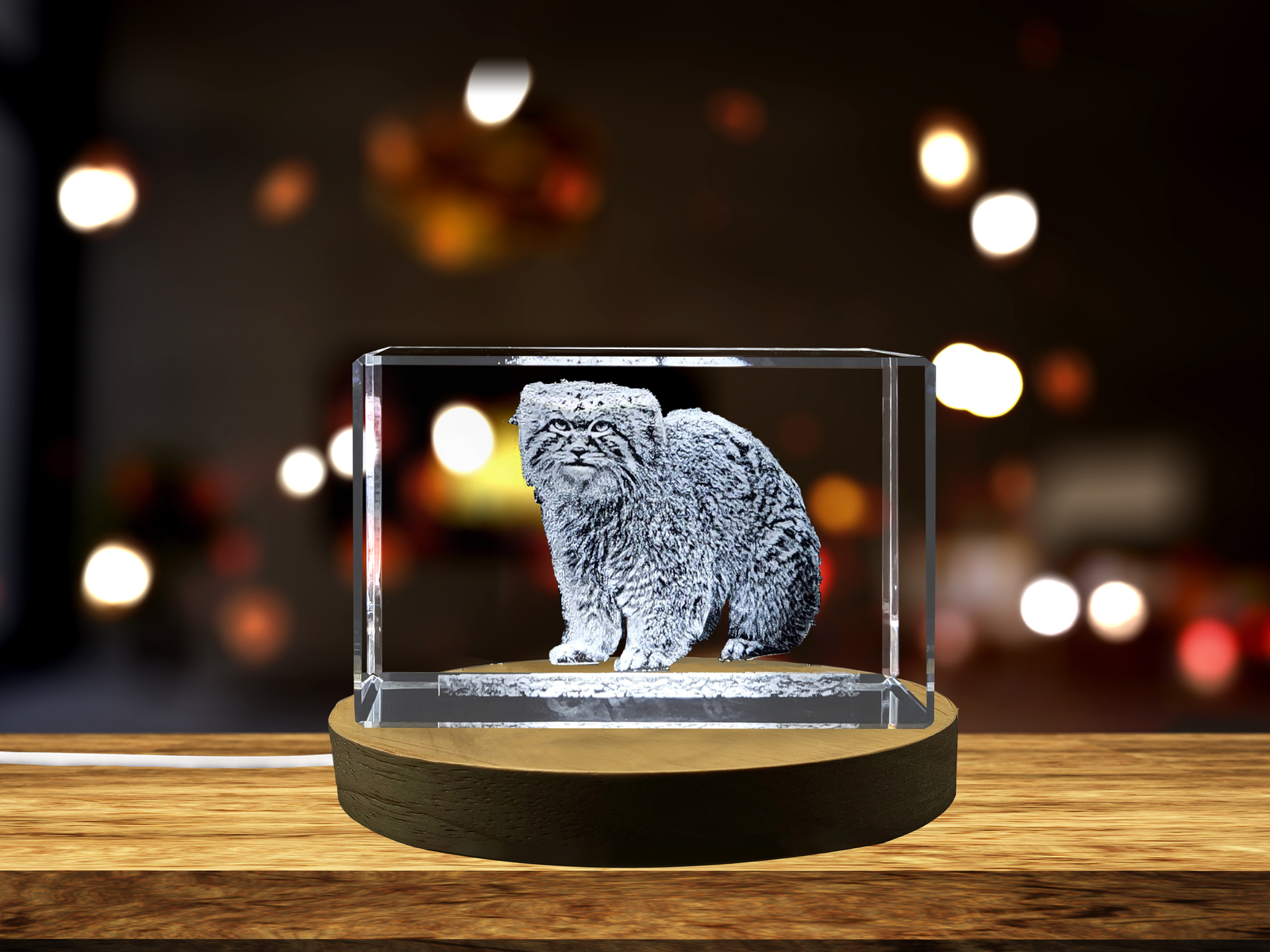 LED Base included | Exquisitely Detailed Pallas Wildcat Crystal Sculpture