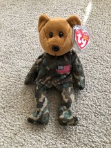 TY Beanie Baby Bear Military Hero Plush 2003 Camouflage USA Flag on Chest - £7.41 GBP