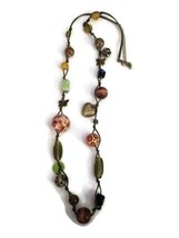 Butterfly Heart Charm Floating Marble Beaded Multicolored Long Necklace - £18.03 GBP