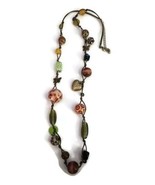 Butterfly Heart Charm Floating Marble Beaded Multicolored Long Necklace - £18.13 GBP