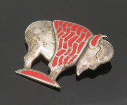 CAROL FELLEY 925 Silver - Vintage Red Coral American Bison Brooch Pin - BP8374 - £142.57 GBP