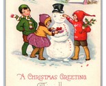 Bambini Costruzione Pupazzo di Neve Auguri di Natale DB Cartolina R10 - $11.23
