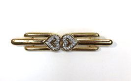 Vintage Monet Signed Gold Tone &amp; Diamante Heart Bar Brooch 1980s Pin - £12.01 GBP