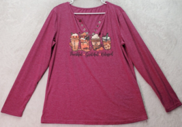 Thankful Grateful Blessed Shirt Womens Medium Multi Polyester Long Sleeve V Neck - £7.50 GBP