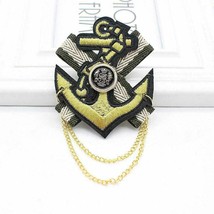 Unisex Black &amp; Gold NO4 Brooch Bowknot Plated Trendy Badge Collar Ribbon Pin - £4.32 GBP