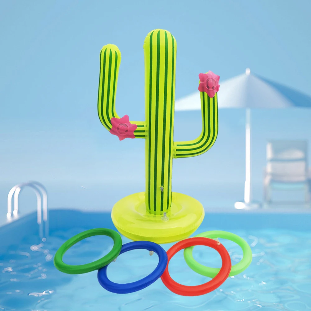 PVC Cactus Ring Toss Game Set Inflatable Cactus Ring Swimming Pool Portable - £10.47 GBP