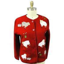 Lisa International-Sweater Jacket Sz M SHEEP Boiled Wool Zip-Up Red Art-... - $88.21