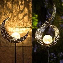 Moon Flower Solar Light Stake Crackle Glass Yard Garden Outdoor Lighting... - $19.19+