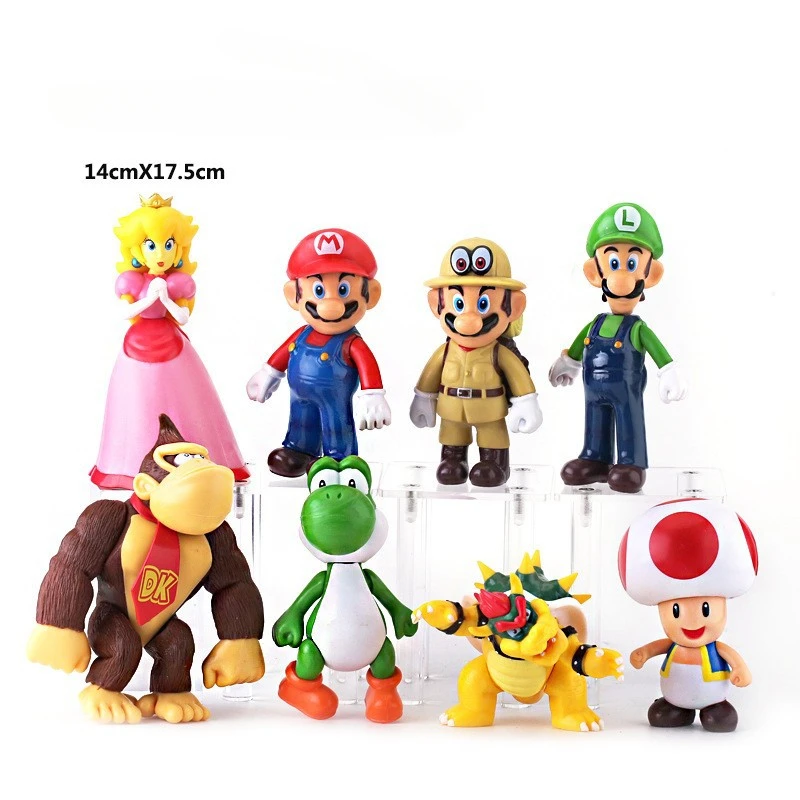 Super Mario Luigi Peach Bowser Yoshi Wario Action Figure Anime Model Toys - £9.80 GBP+