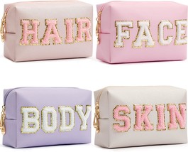 4 Pcs Chenille Letter Patch Makeup Bags Portable Waterproof Cosmetic Organizer f - £39.26 GBP