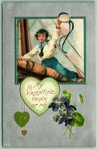 My Valentine Think of Me Sailor Blue Boy Foiled Embossed Unused DB Postcard H4 - £9.92 GBP
