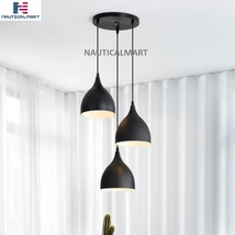 Aluminium Hanging Shade Light, Black, 3 Lamp Cluster Set - £117.72 GBP