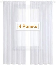 Anjee 4 Panels White Sheer Curtains, Small Window Rod Pocket, 38 X 63 Inches - £30.59 GBP