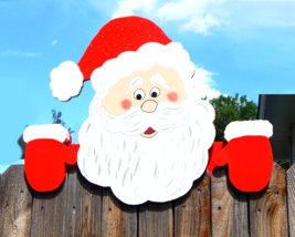 Santa Claus Christmas Fence Peeker or Wall Hanging Christmas Holiday Decoration - £106.81 GBP