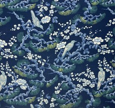 Trend Gulfport Navy Blue Vern Yip Bird Toile Linen Multiuse Fabric By Yard 54&quot;W - £15.80 GBP