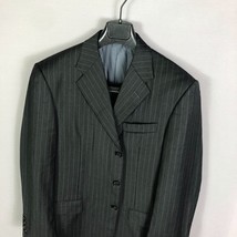 Hickey Freeman Black Stripe Notch Lapel Wool Suit Jacket Size 40L - £58.92 GBP