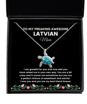Necklace Present For Latvian Mom - To My Freaking Awesome Mom - Jewelry Turtle  - £39.46 GBP