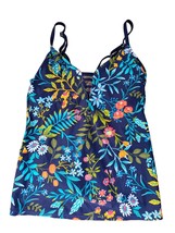 Kona Sol Swim Top Medium Womans Pullover V Neck Blue Floral Swimwear - £14.04 GBP