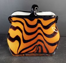 Hand-Blown Murano Glass Style Handbag Coin Purse Vase Orange Brown Tiger... - $64.35