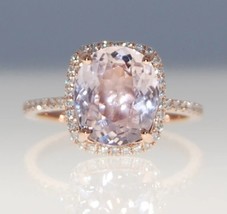 14k Rose Gold 4ct Lavender peach sapphire &amp;diamond Engagement Wedding Gift Ring - £867.93 GBP