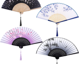 Folding Fans Bamboo Handheld Fans Silk Fabric 4 Pieces Fans Hand Holding... - $20.50