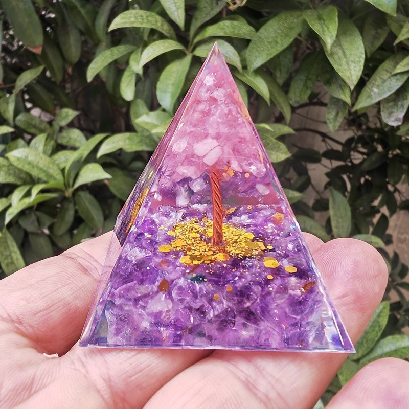Natural Orgonite Pyramid Reiki Amethyst Energy Healing Chakra Meditation... - $11.99