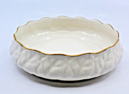 Noritake Ivory China Ivory White Bowl Embossed Leaves Gold Trim 15.5 cm ... - $65.12
