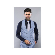 Men 3pc European Vested Suit WESSI by J.VALINTIN Extra Slim Fit JV30 blue plaid image 5