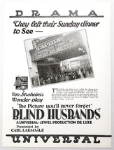 1919 Magazine Silent Movie Ad &quot;Blind Husbands&quot; Universal-Jewell Production - £11.65 GBP