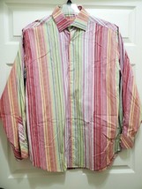 The Havanera Co Men&#39;s Large Shirt Long Sleeve Button-up Striped Pink Purple - £20.79 GBP